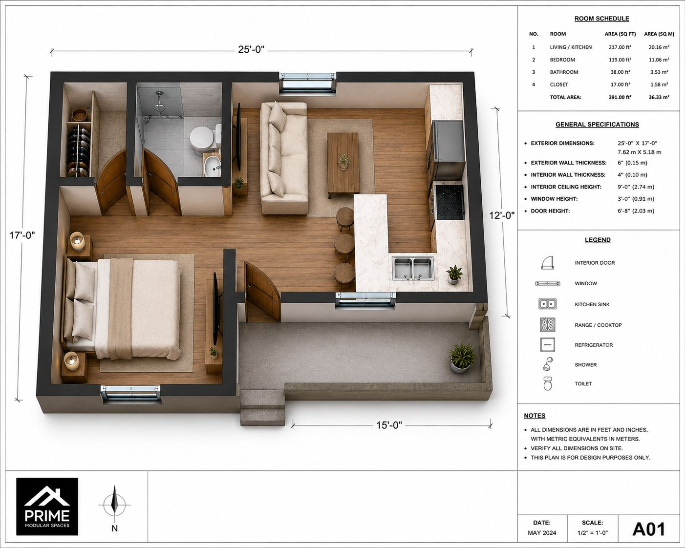 Casita Nova 350 - Plano arquitectónico