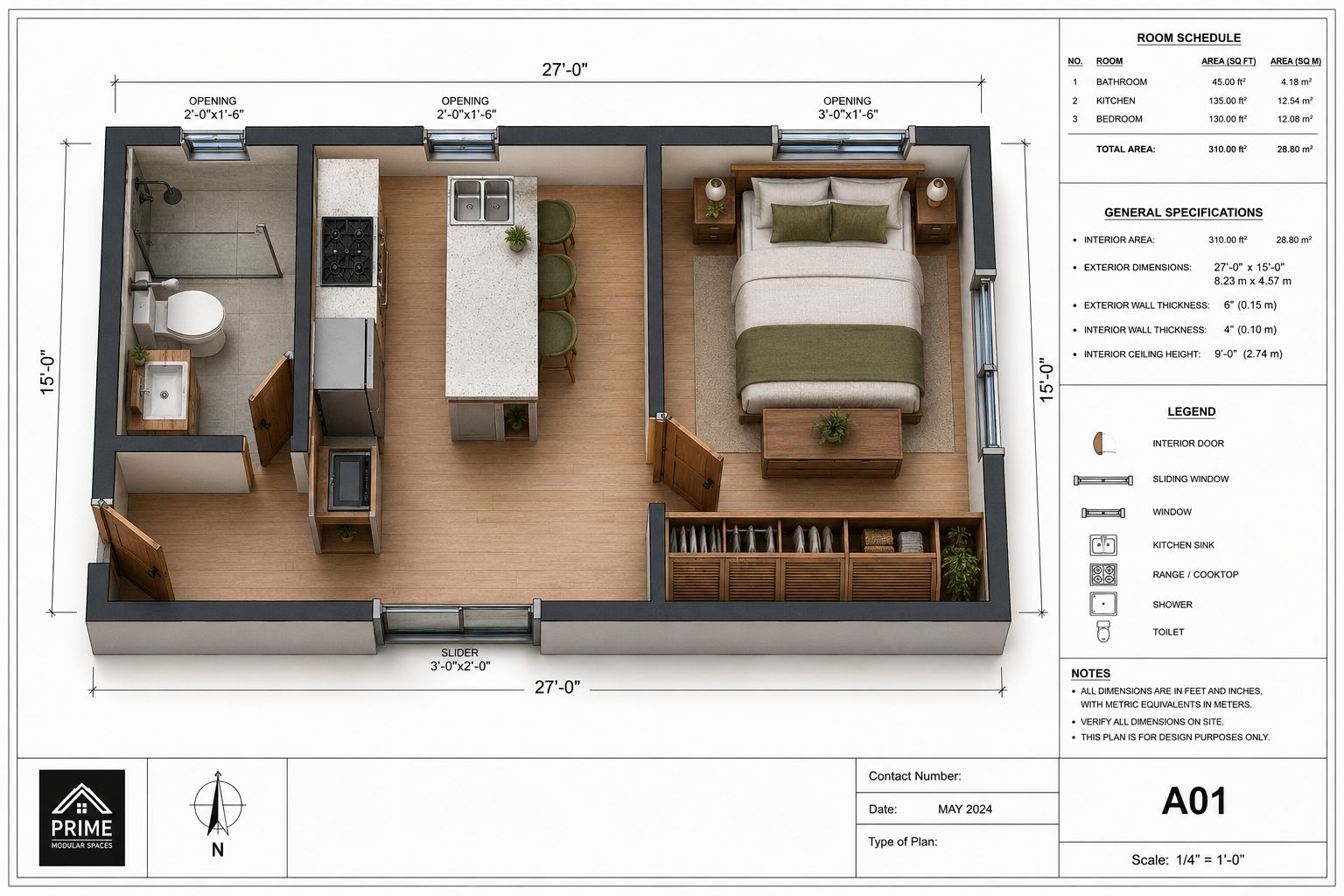 Casita Modern 400 - Plano arquitectónico