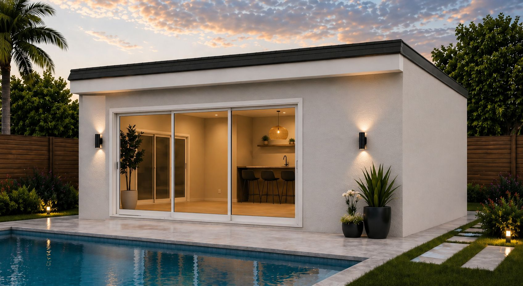 Render 3D del Pool Lounge 325 junto a la alberca en Queen Creek, AZ