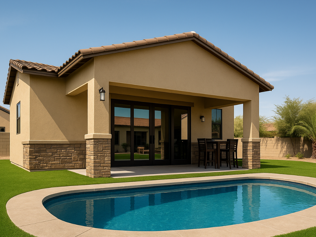Prime Builders casita exterior with pool